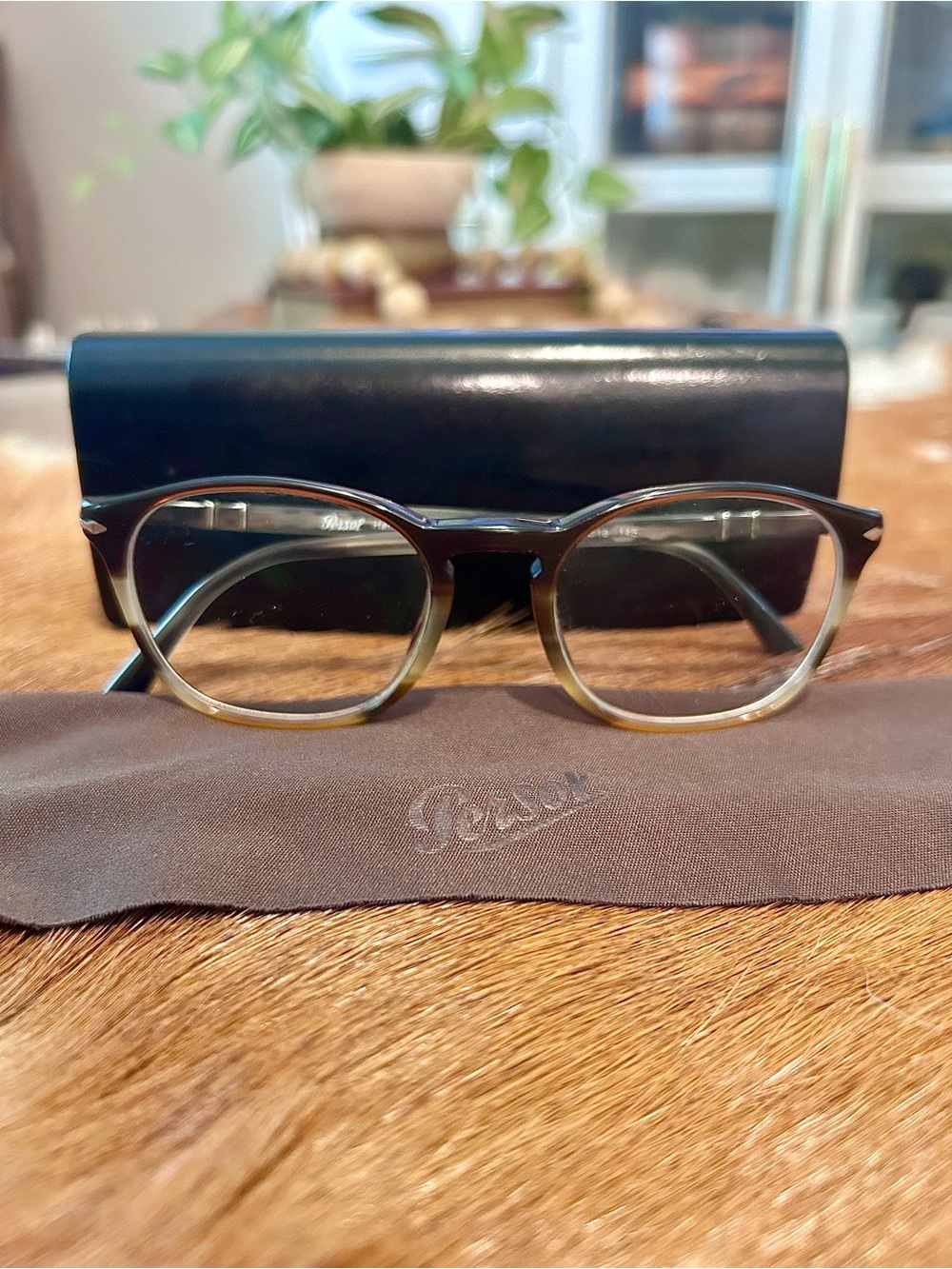 Persol Round Browline Optical Glasses in Tortoiseshell Fade with Clear